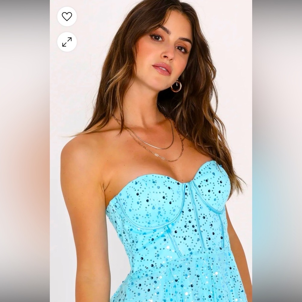 Radiant Reflection Light Blue Sequin Tulle Strapless Maxi Dress XL (12-14)